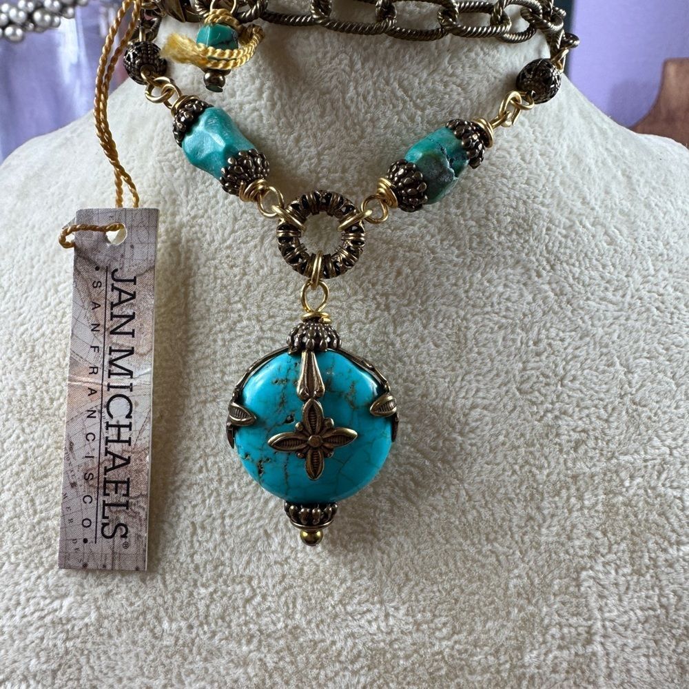Jan Micheals Turquoise and Bronze Pendant Necklace - Picture 7 of 11